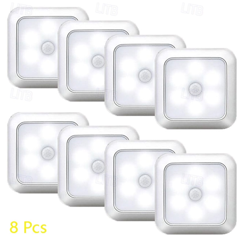 8 Pcs Smart Motion Sensor Night Lights, 6 LEDs, Magnetic Clip-On, No Wiring Needed, ABS LED Lamps for Indoor Use – Bedroom, Hallway, Staircase, Entryway, Cabinet, Kitchen, 8x8cm, AAA Battery Powered 2026 - $89.99 –P9