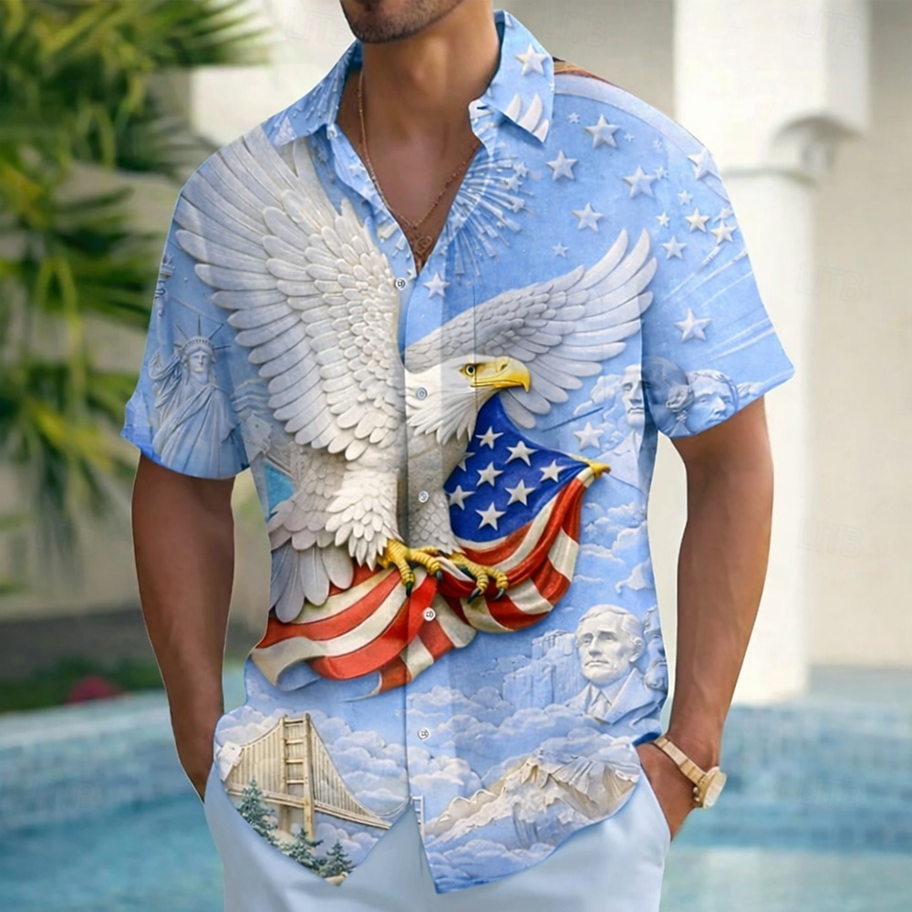 Homens Águia Bandeira dos EUA 250º aniversário dos Estados Unidos Camisa Social camisa de verão camisa de botão Manga Curta Patriótico Ao ar livre Feriado Verão Primavera Aberto para a Lateral de 2026 por $25.99 –P4