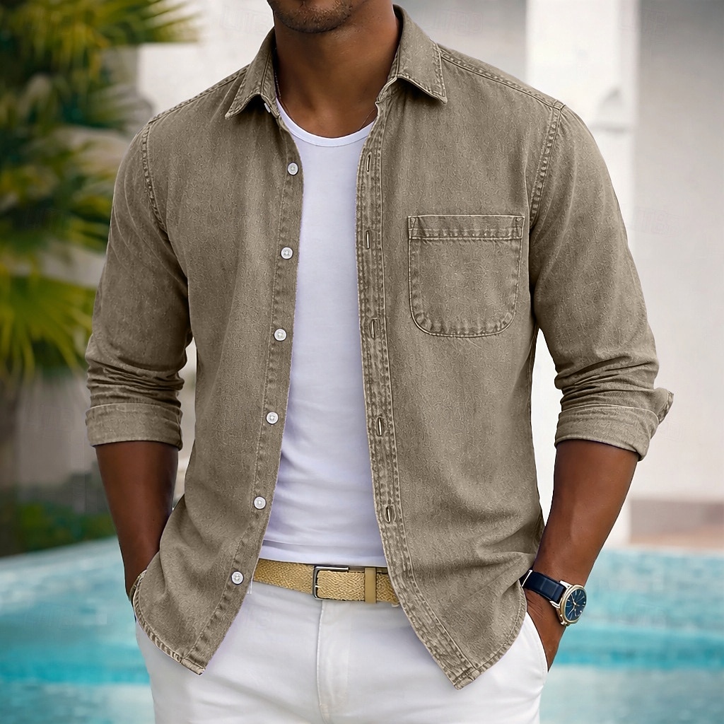 Camicia SoftFade™ da uomo camicia casual camicia sbiadita tinto in capo 100% cotone camicia lavata in acido nera verde chiaro bordeaux blu navy blu maniche lunghe camicia semplice colletto del 2026 a $31.99 –P4