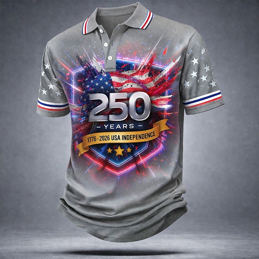 4 luglio 2026 250° Per uomo Bandiera Americana Polo Manica Corta Magliette polo Camicie con Colletto Casual All'aperto Athleisure Bottoni Primavera & Estate Blu Rosso Grigio del 2026 a $22.99 –P4