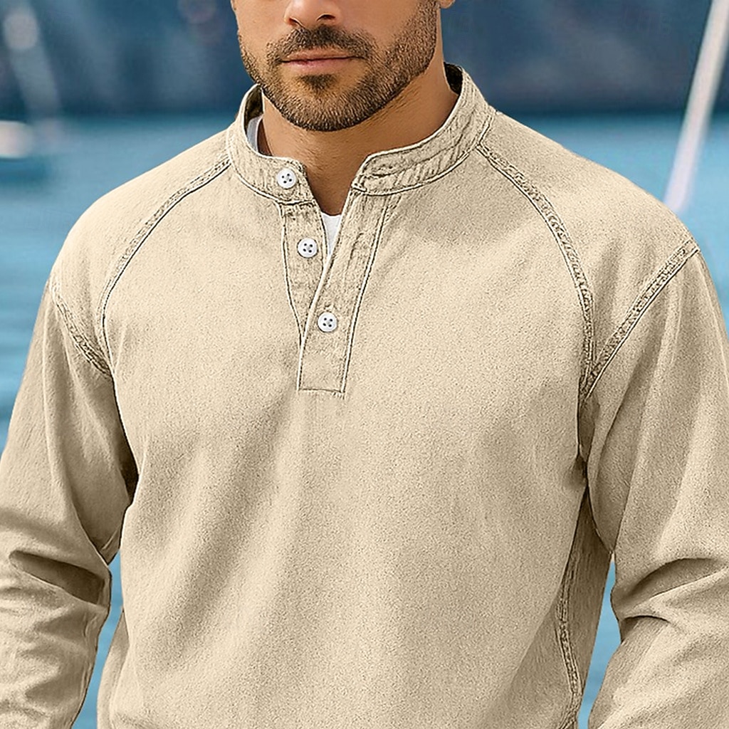SoftFade™ Men's T Shirt Henley Shirt 100% Cotton Acid Wash Shirt Tee Top Long Sleeve Henley Spring Fall Plain Vintage Streetwear Casual Garment Dyed Faded Washed Casual Home Street Black Blue 2026 - $31.99 –P4