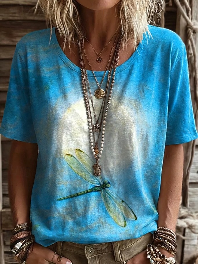 Women's T Shirt Print Floral Graphic Plants Vintage Stylish Casual Short Sleeve V Neck Regular Tops Casual Daily Weekend Blue White-Blue Light Beige Beige Summer Spring 2026 - $21.99 –P5