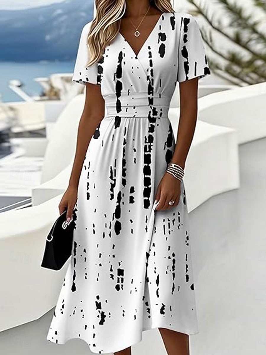 Women's Midi Dress A Line Dress Vacation Casual Boho Regular Fit Floral Graphic Short Sleeve V Neck Blue White Purple Orange Summer Spring 2026 - $34.99 –P2