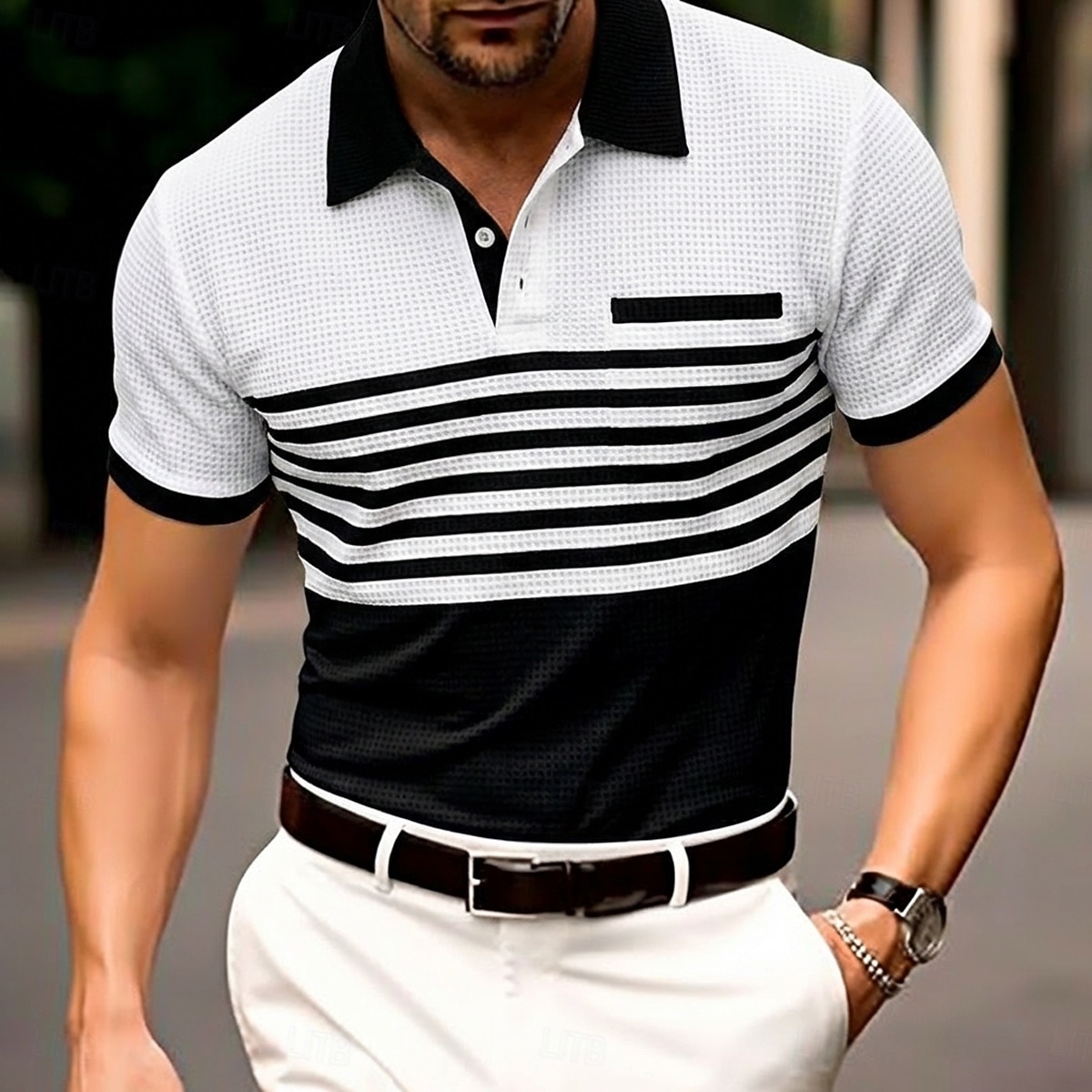 Homme Chemise de golf Polo en Tricot Gaufré Occasionnel Affaires Classique Manche Courte Mode Moderne Couleur Unie Rayé Boutons Été Printemps Coupe régulière Blanche Bleu Roi Vert Kaki Gris Chemise de 2026 ? $20.99 –P4