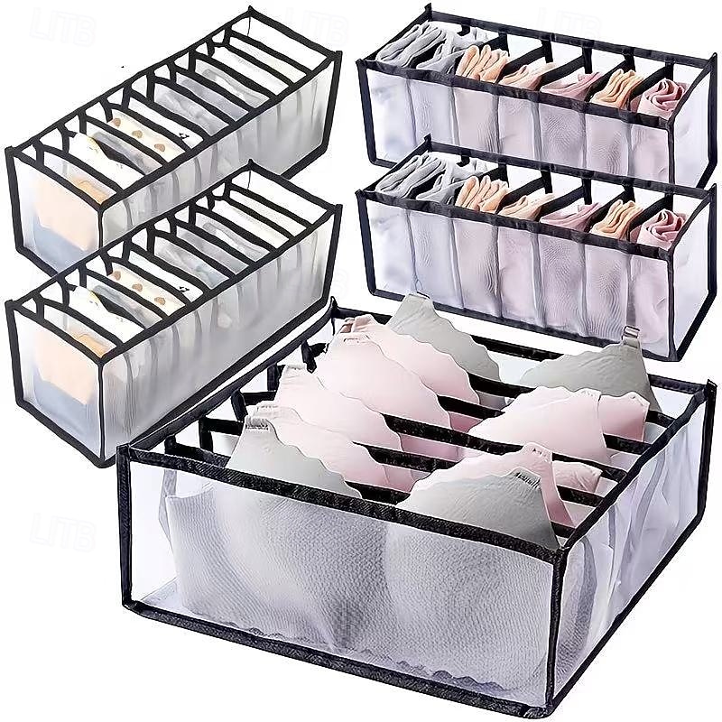 5-Piece Foldable Wardrobe Storage Boxes - Grid Underwear Storage Bags - Multi-Size Nylon Drawer Dividers for Underwear, Socks, and Ties, Stylish 2026 - $16.49 –P9