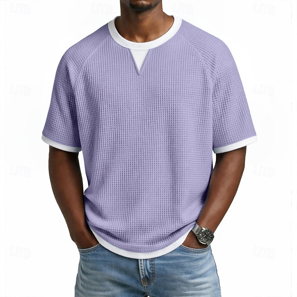 Herren Waffel T-Shirt T-Shirt Kurzarm V Ausschnitt Sommer Frühling Ganzjahres Einfarbig Texture Mode Designer Lässig 2 in 1 Raglanärmel Lässig Täglich Outdoor Hellblau Schwarz Hellgrün Top T-Shirt 2026 - $18.99 –P5