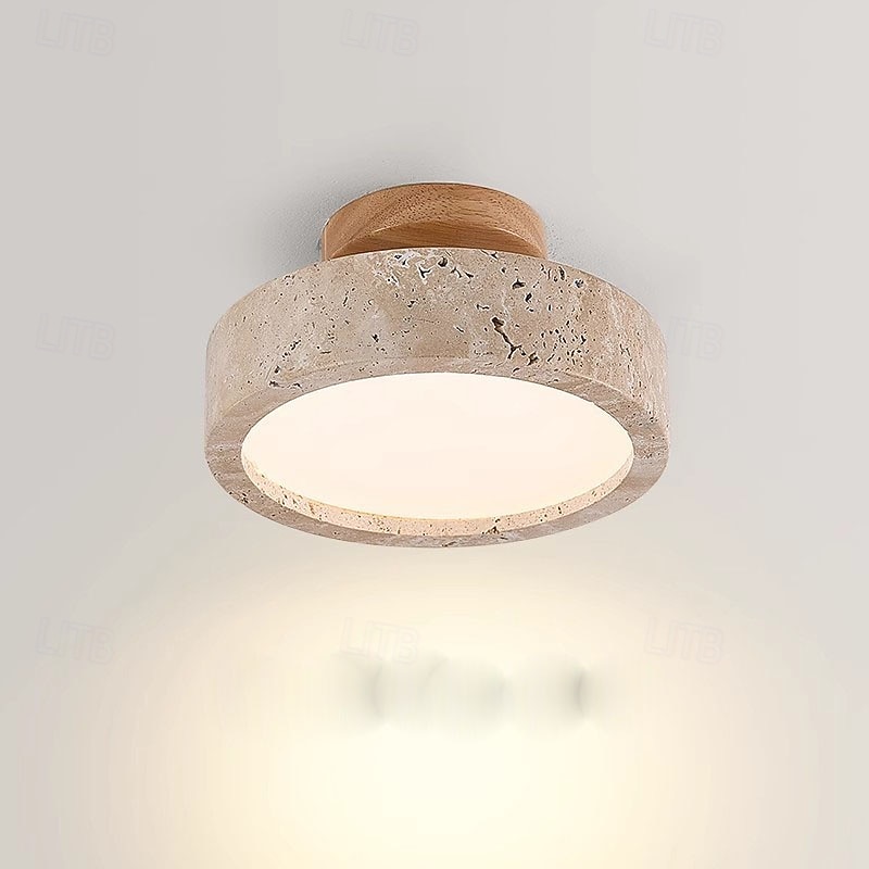 armatuur Japanse wabi-sabi 1 lichtpunt E26 natuurlijk geel travertin plafondlamp Scandinavische crème stijl massief houten voet plafondlampen b &b entreehal gangpad ingang balkon plafondverlichting 2026 - $175.99 –P2