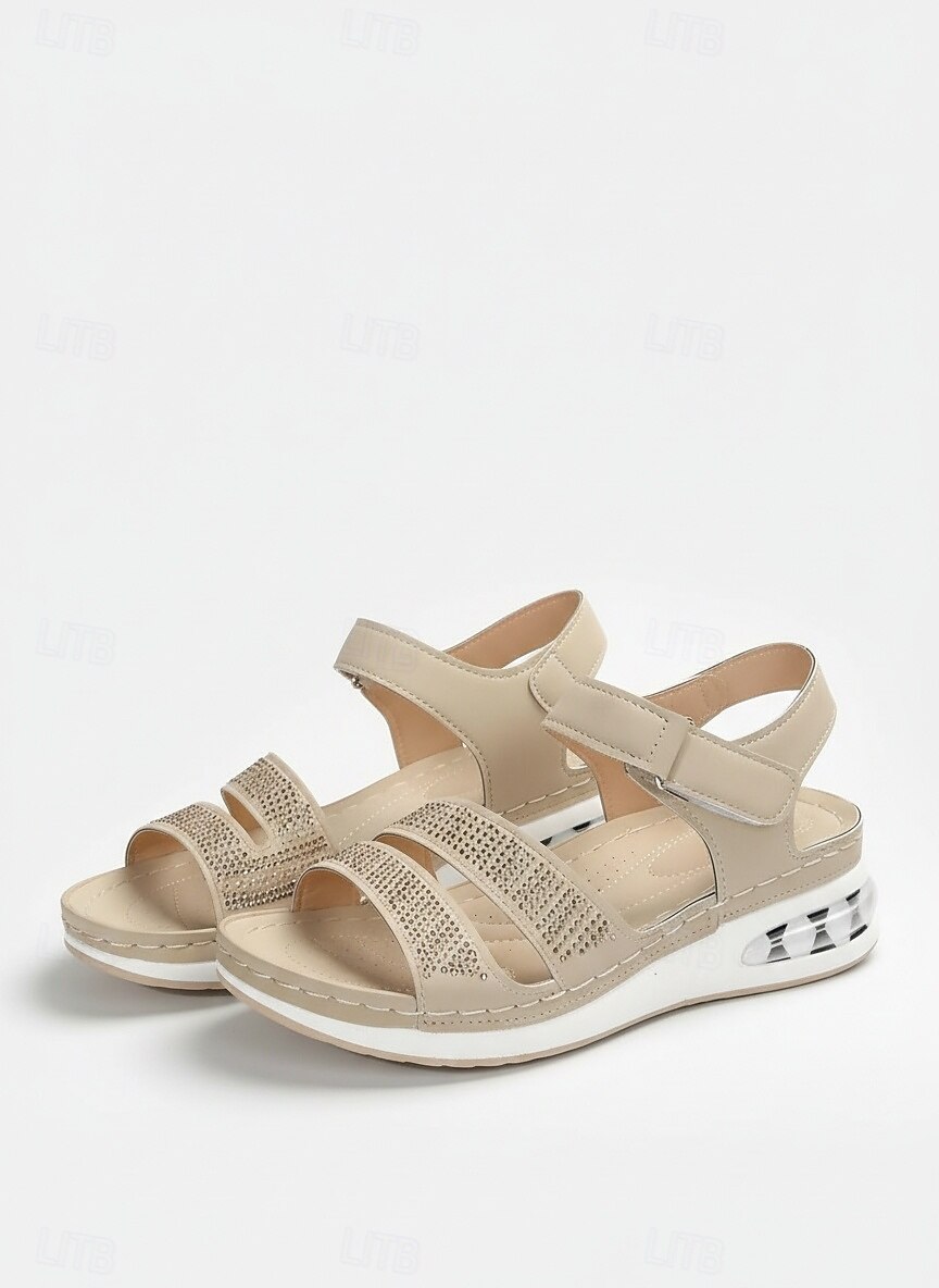 sandali da donna con cuscino d'aria impreziositi da strass - scarpe comode aperte con velcro regolabili per abbigliamento casual e outdoor del 2026 a $24.99 –P1