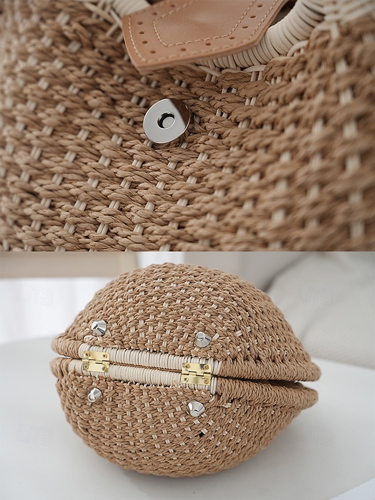 Borsa tote rotonda da donna in paglia, disponibile in diversi colori, ideale per vacanze al mare, viaggi in resort, outfit estivi casual e per un look boho di tutti i giorni. del 2026 a $24.99 –P10