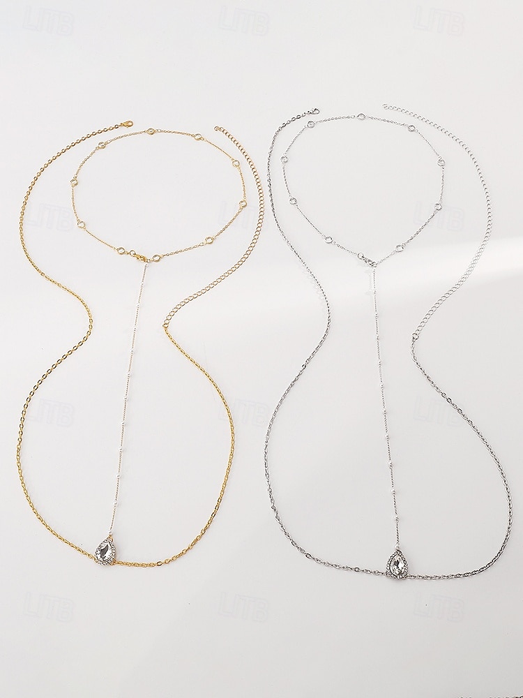 Damen-Körperkette mit tropfenförmigem Anhänger aus einer Legierung, gold-silbernes Rückenschmuckstück für Strandurlaub, Party-Abendgarderobe, rückenfreie Kleider und Resort-Styling 2026 - $11.99 –P5