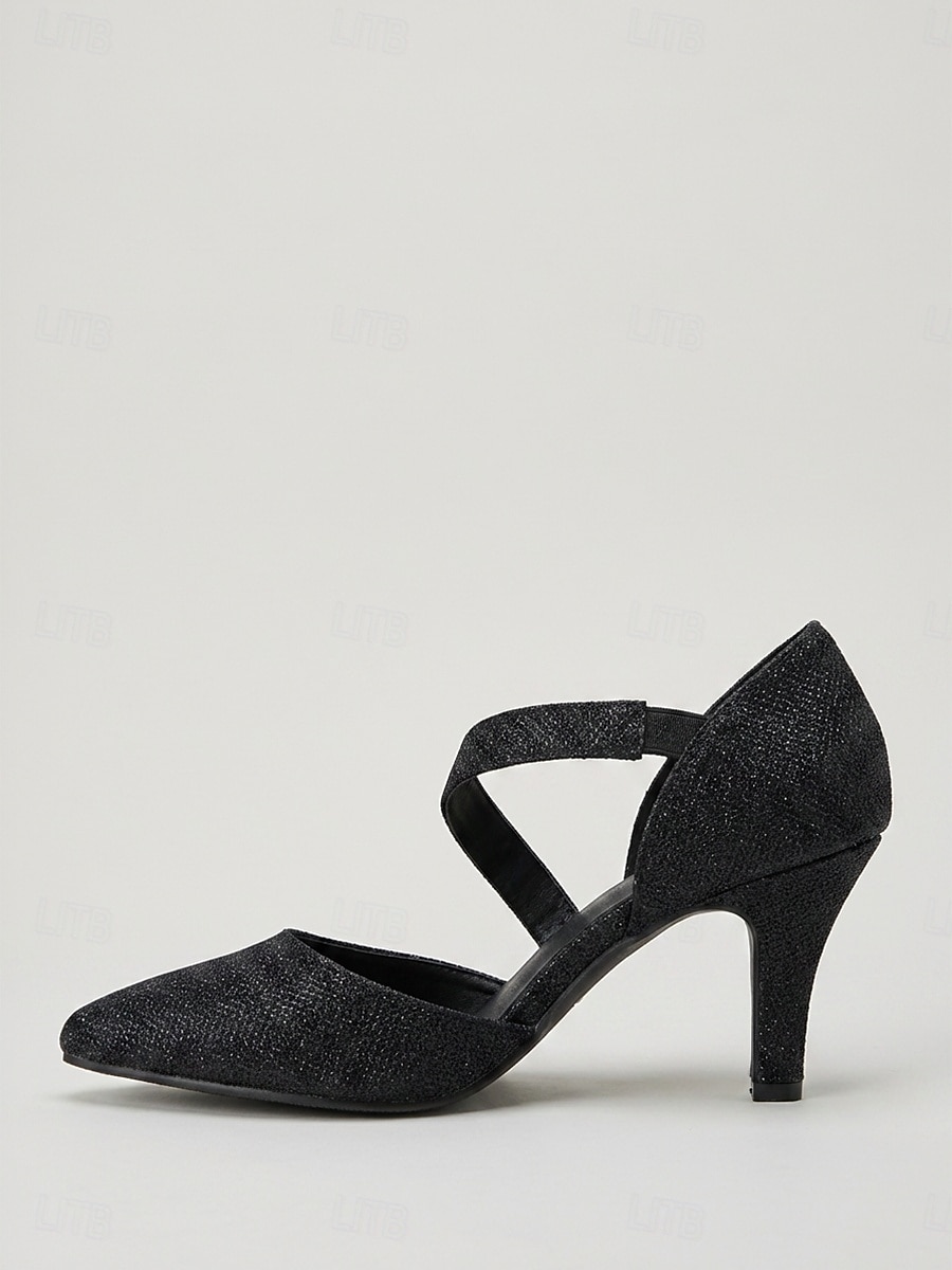 Zapatos de tacón Mary Jane negros con purpurina para mujer: elegantes zapatos de vestir de punta para la madre de la novia, boda en la ciudad. &eventos formales 2026 - $46.99 –P5