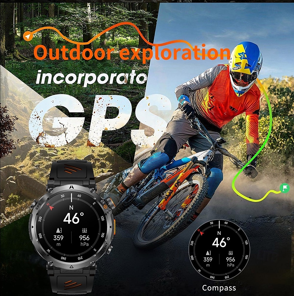 Rugged GPS Smart Watch for Men, Outdoor Sports Watch with 6 Satellite Positioning Systems, Trajectory Return Tracking for Mountaineering Hiking, Heart Rate SpO2 Monitor, Waterproof Metal Band Watch 2026 - $57.99 –P8