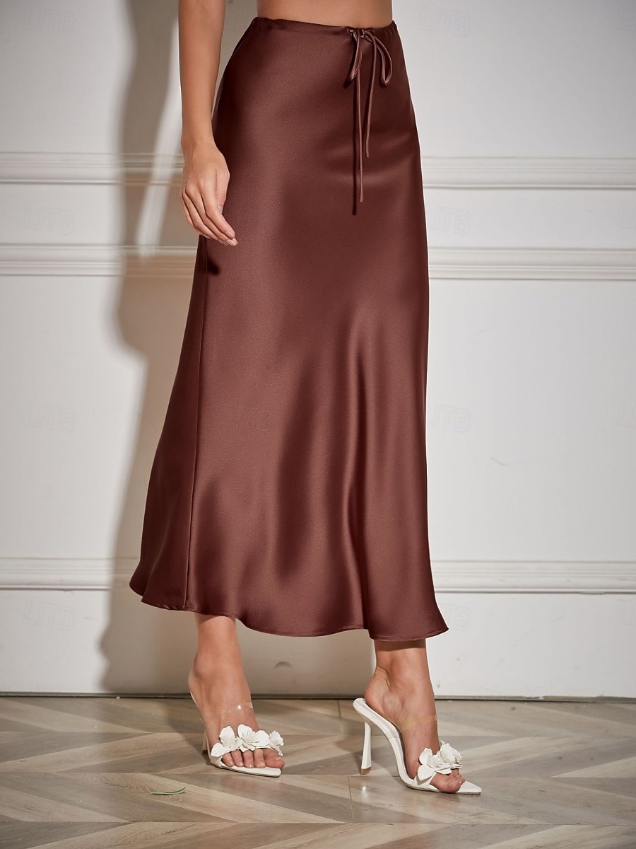 Per donna Gonne in raso Elegante Moda Maxi Vita Alta Gonne Semplice Coulisse Micro-elastico Feste Data Nero Blu marino Marrone chiaro Marrone Estate del 2026 a $40.99 –P10
