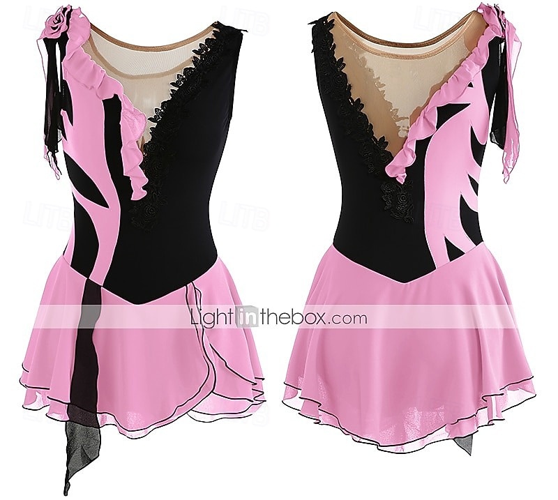 Eiskunstlaufkleid Damen Mädchen Eislaufen Kleider Austattungen Yan-pink  Violett Wie im Bild Patchwork Asymmetrischer Saum Gitter Spandex Hochelastisch Praxis Professionell Wettbewerb 2026 - $101.99 –P15