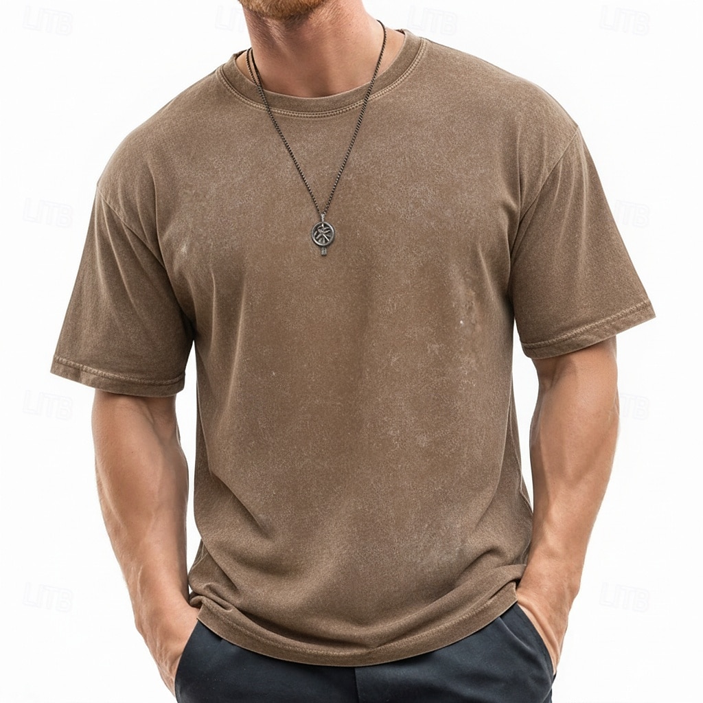 SoftFade™ Camicia Uomo 100% Cotone Camicia Acid Wash Manica Corta Collo a Giro Estate Piana Vintage Casual Abbigliamento Tinto Sbiadito Casual Streetwear Rosa Viola Caffè Top Tee per Uomo del 2026 a $29.99 –P3