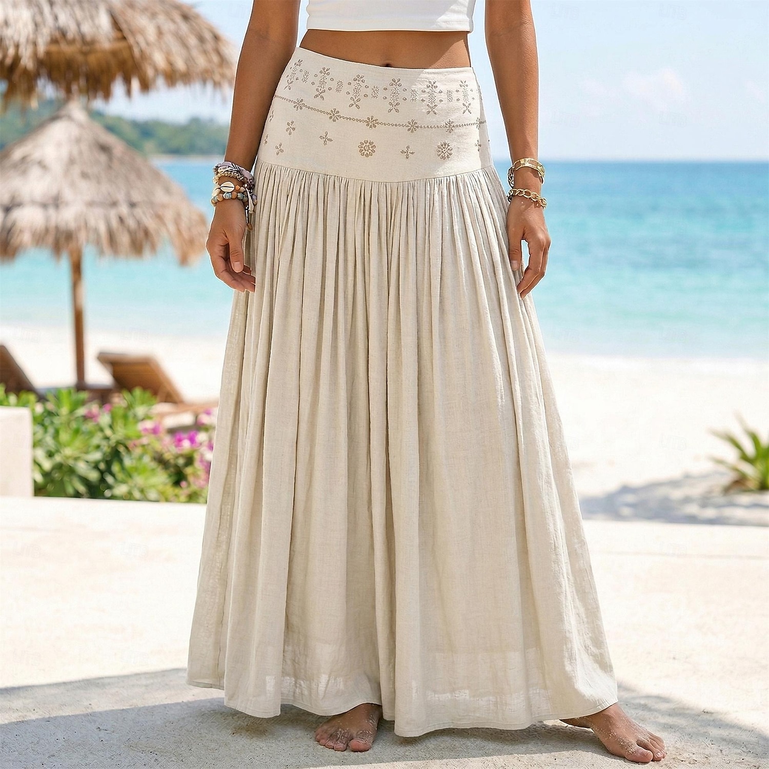 Per donna Gonna da vacanza Bohemien Vintage Moda Etnico Maxi Vita Alta Gonne Semplice Arricciato Patchwork Foratura a caldo Micro-elastico Spiaggia Vacanza Blu Verde mela Marrone rossastro Giallo del 2026 a $31.99 –P4