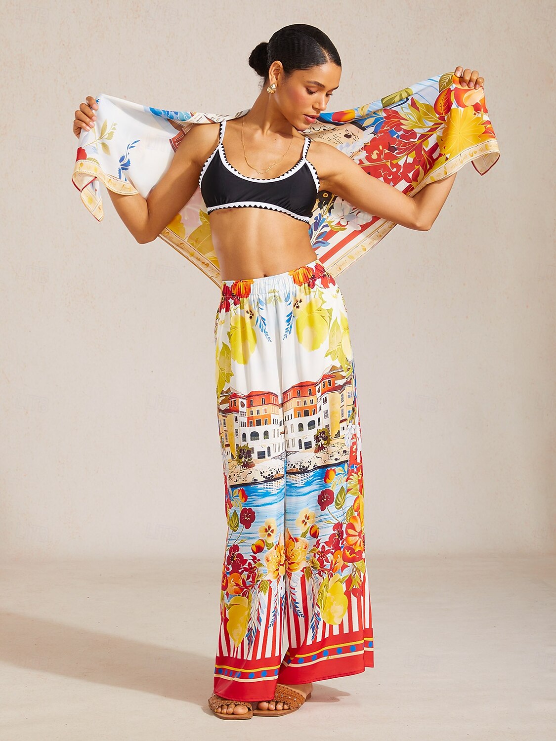 Καλοκαιρινό, αέρινο τετράγωνο φουλάρι από σιφόν της Σαντορίνης 2026 - $33.99 –P5