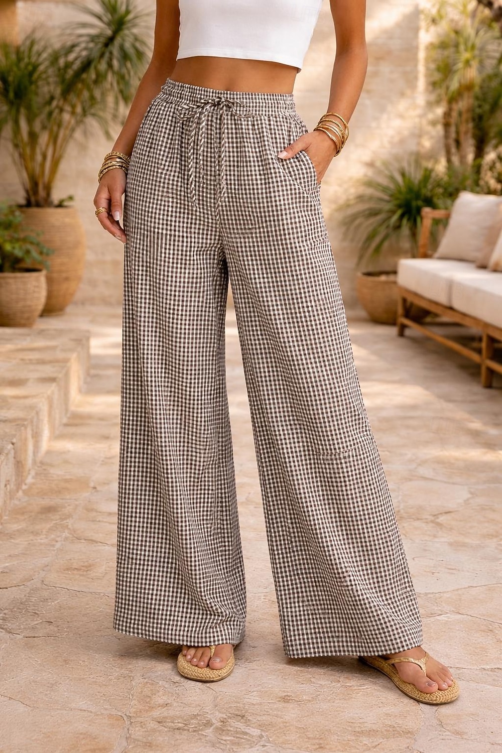 Mujer Perneras anchas Chinos Pantalones de verano Vacaciones Básico Longitud total Media cintura Comodidad Rígido Diario Negro Rojo Azul Café Verano Primavera 2026 - $37.99 –P2
