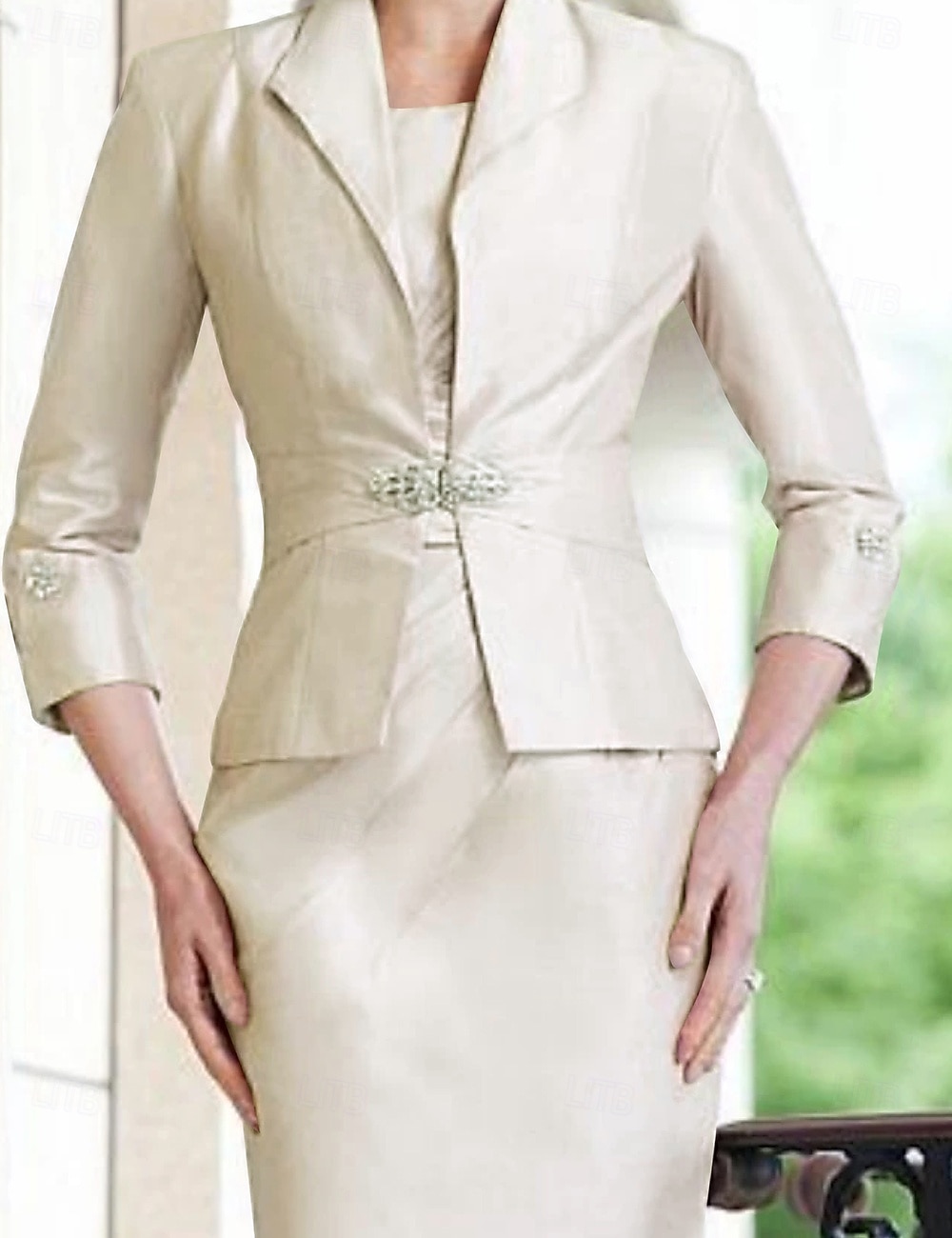 Due Pezzi Tubino Colonna Lunghezza al ginocchio Abito da invitata a nozze Abito da cerimonia per signora Senza Maniche Collo gioiello Elegante Taglie Forti Chiesa Raso con Cristalli Arricciatura del 2026 a $160.99 –P7