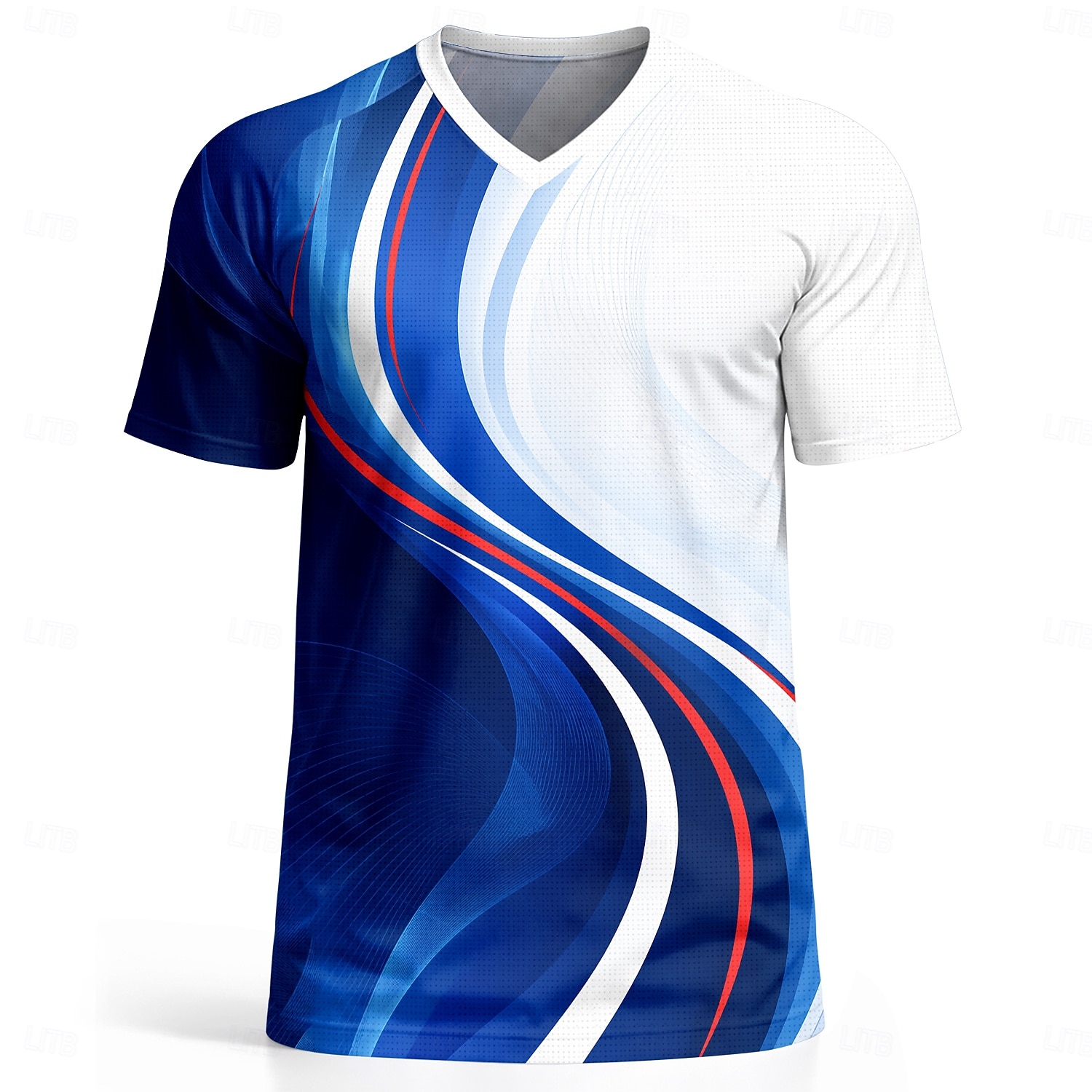 Herren-Fußballtrikot, atmungsaktives Mesh-Oberteil, Turnier-Fußballshirt, französische Farben, blau, weiß, rot, gemustertes T-Shirt 2026 - $18.99 –P1