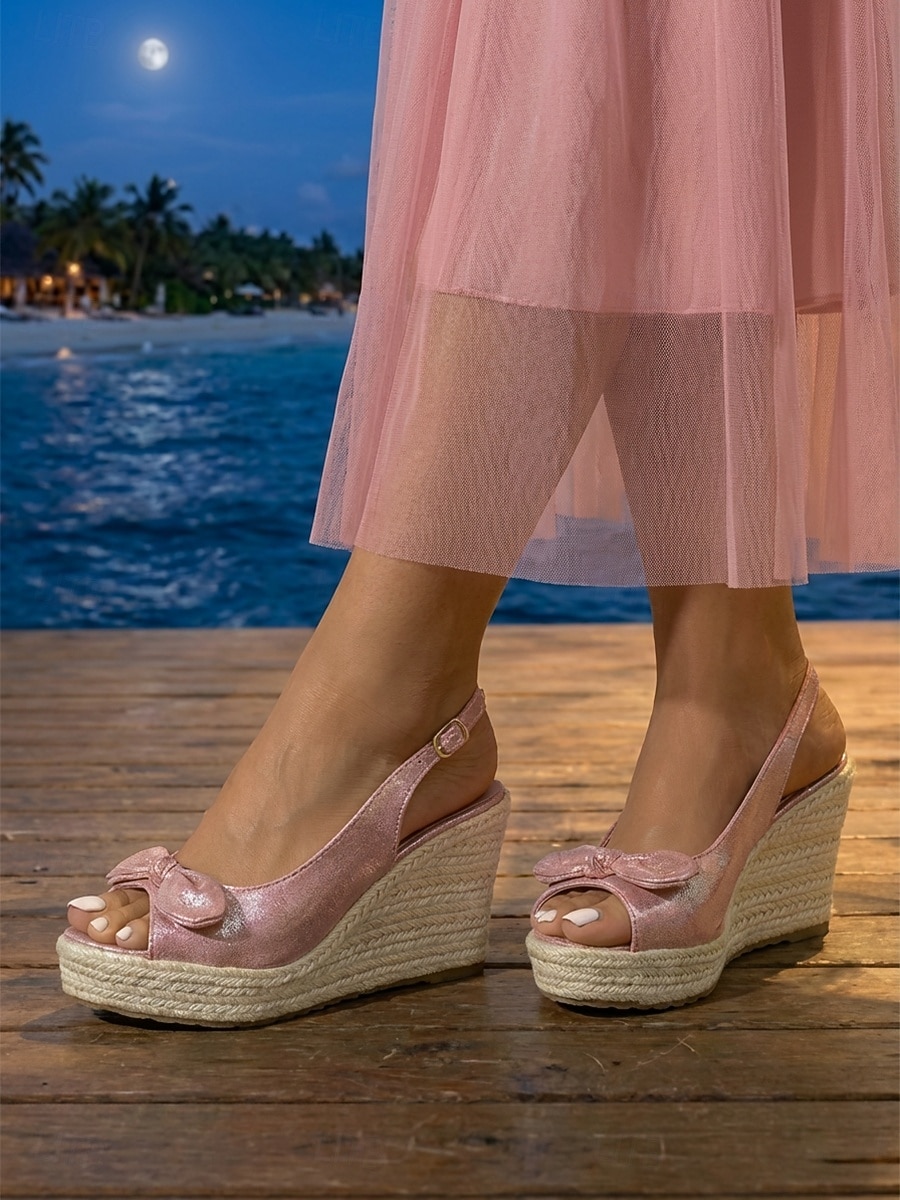 Sandales compensées roses pour femmes - espadrilles à plateforme avec nœud pour un dîner de vacances &soirée sur la plage de 2026 ? $42.99 –P5