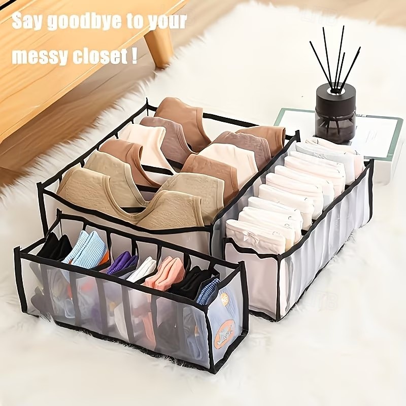 5-Piece Foldable Wardrobe Storage Boxes - Grid Underwear Storage Bags - Multi-Size Nylon Drawer Dividers for Underwear, Socks, and Ties, Stylish 2026 - $16.49 –P1