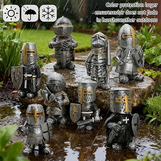 Lot de 8 nains de jardin chevaliers décoratifs, sculptures médiévales amusantes, statues de gardes militaires, décoration extérieure pour jardin ou pelouse, en résine, cadeau pour la fête des pères de 2026 ? $36.99 –P1