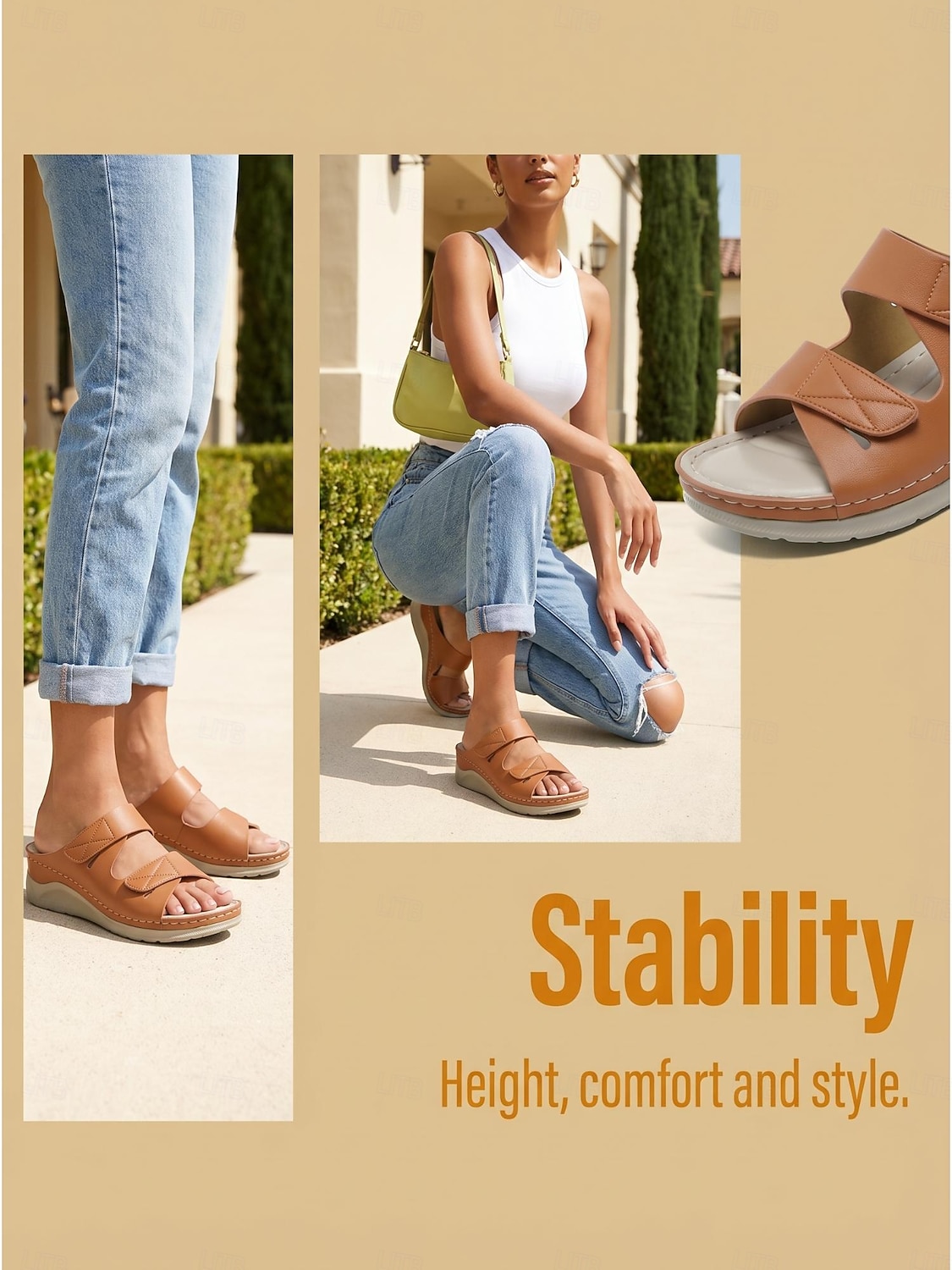 Women's Light Brown Arch Support Comfort Sandals – Double Adjustable Strap Slide Slippers, Soft Cushioned Slip-On Shoes for Home, Travel & Everyday Use 2026 - $34.99 –P1