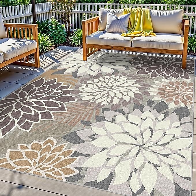 Tappeto da esterno 5x8 piedi, impermeabile, multicolore, per interni, lavabile, per patio esterno, con motivo floreale tropicale, antiscivolo, ideale per soggiorno, piscina, giardino, terrazzo e del 2026 a $13.49 –P2