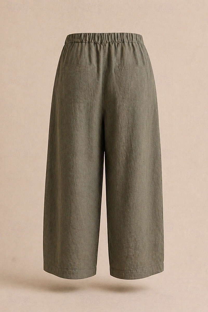 Women's 100% Linen Vacation Basic Ankle-Length Mid Waist Plain Breathable Inelastic Daily Flaxen gray-green White Spring Loose Fit 2026 - $74.99 –P4