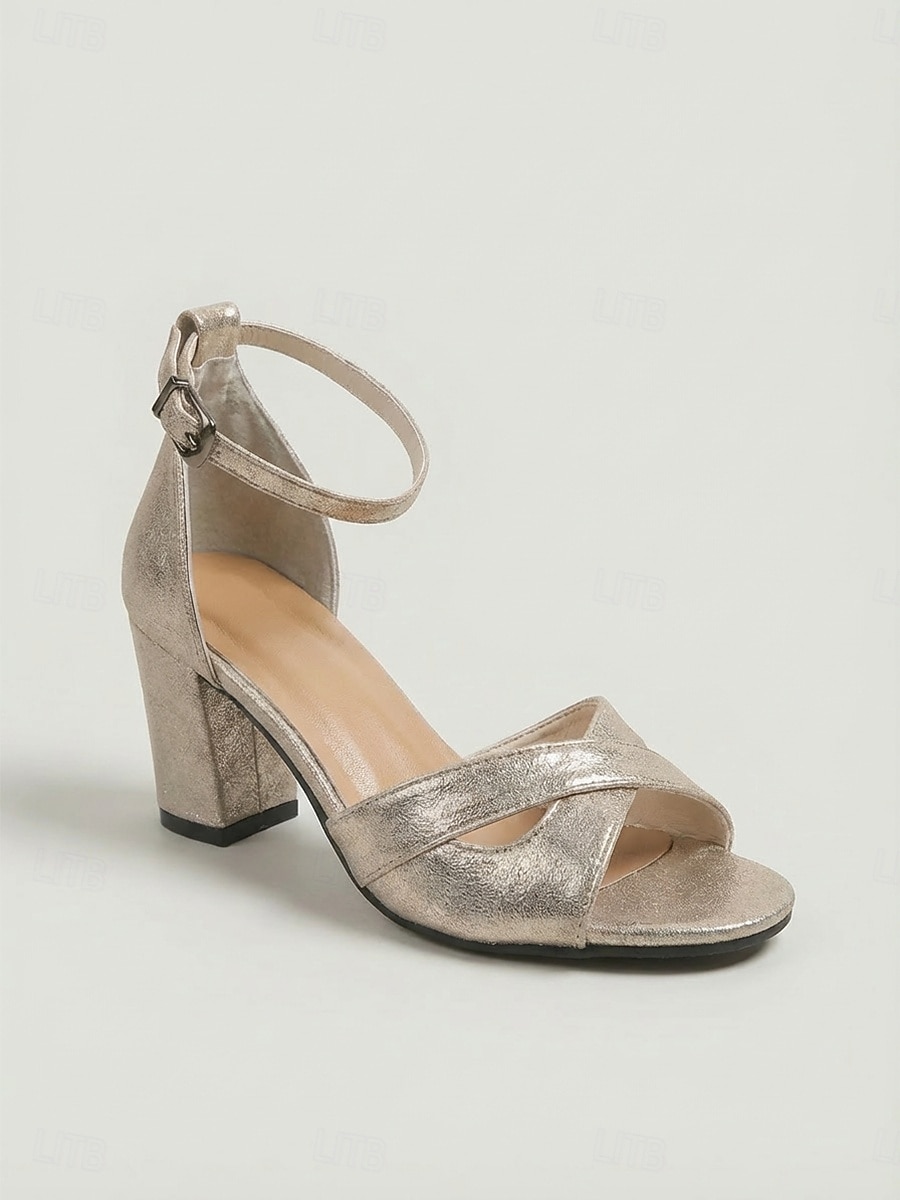 Women's Metallic Block Heel Sandals, Open Toe Ankle Strap Elegant Dress Shoes for Garden Party, Wedding Guest & Outdoor Events 2026 - $34.99 –P5