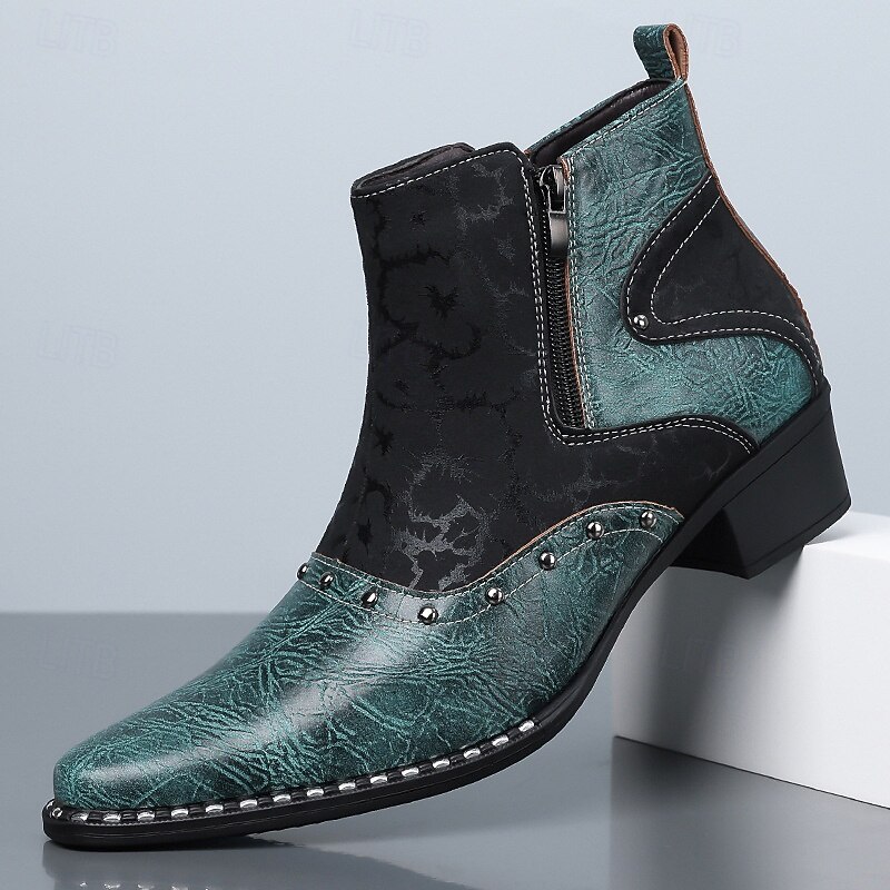 Stivaletti da uomo in stile western bianchi e neri con cerniera laterale, stivali da cowboy a punta per uomini eleganti, ideali per festival musicali, feste, spettacoli teatrali e outfit alla moda. del 2026 a $64.99 –P1
