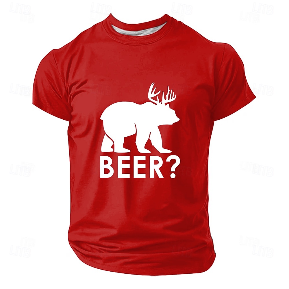 Camiseta masculina com estampa de urso cervejeiro e chifres de veado, silhueta engraçada e humorística, estilo minimalista, modelagem regular, casual, para bares, festas e camping, ideal para de 2026 por $18.99 –P4