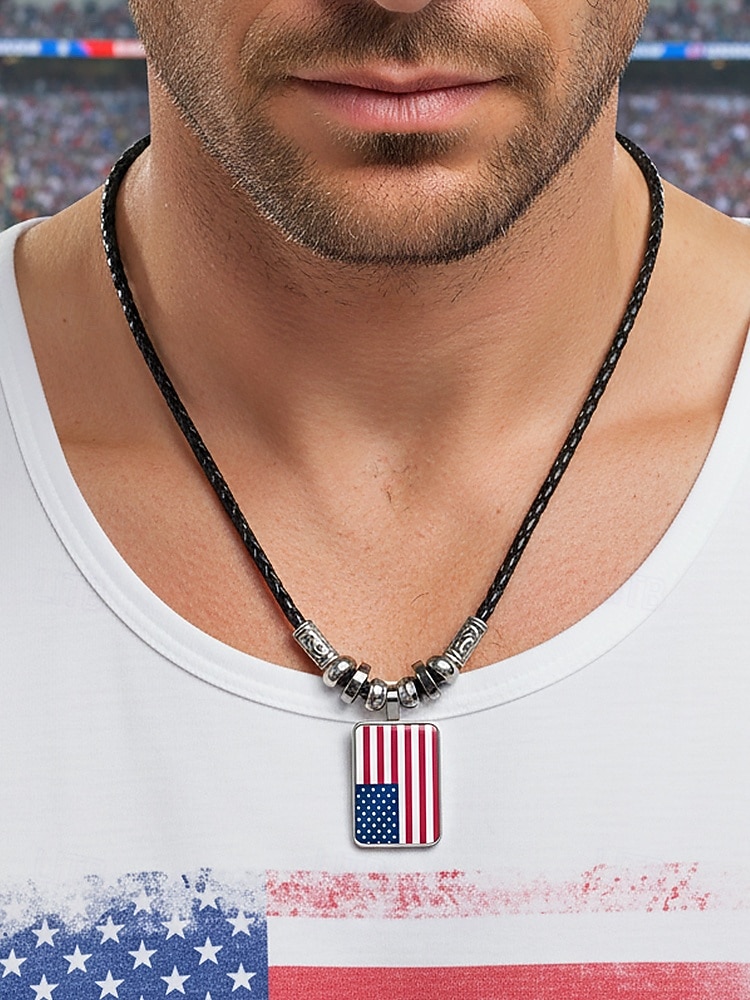 Herren-Legierung &Acryl-Halskette mit Anhängern in Nationalflaggen-Optik, verschiedene Ländermotive, lässiger Boho-Stil, perfekt für Fußballfans, Spieltage und Outdoor-Aktivitäten. &Alltagskleidung 2026 - $7.99 –P2