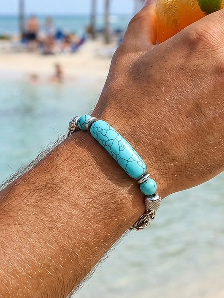 Bracelet bohème pour homme en acier titane et pierres naturelles, bracelet à maillons multicolores idéal pour les vacances à la plage, les tenues d'été décontractées et le quotidien. de 2026 ? $11.99 –P1