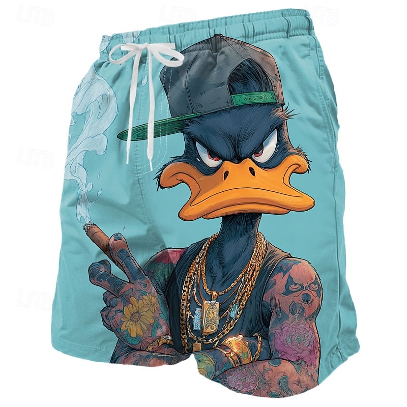 Men's Funny Duck Cartoon Animals Swim Trunks Bathing Suits Swim Shorts Board Shorts Mid Waist Hawaiian Hippie Beach Vacation Wear Side Pockets Mesh Lining Elastic Drawstring Waist Designer Clothing 2026 - $20.99 –P2