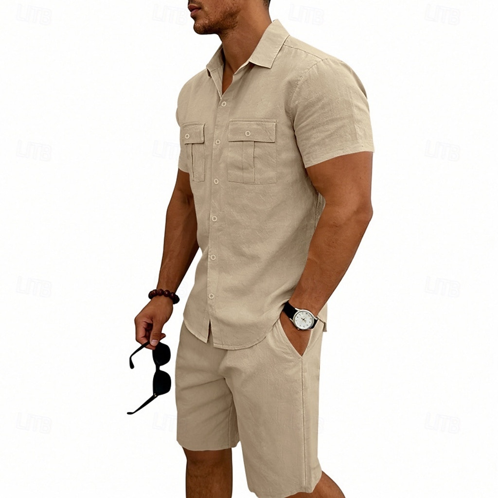 Per uomo Camicia di lino Due pezzi Set Camicia E Shorts Shorts di Lino Shorts da Spiaggia Impostare Semplice Quotidiano All'aperto Vacanza Collo ripiegato Manica Corta Estate Moda Casual Confortevole del 2026 a $32.99 –P19