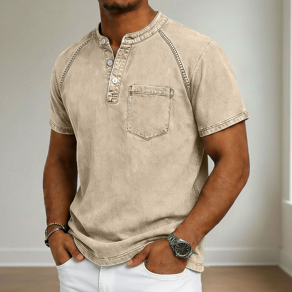 Ανδρικά Μπλουζάκι Πουκάμισο Henley Πουκάμισο 100% Cotton Acid Wash Μπλουζάκι μπλουζάκι Κοντομάνικο Χένλι Φθινόπωρο & Χειμώνας Καλοκαίρι Άνοιξη Σκέτο Βίντατζ Κομψό στυλ street Καθημερινό 2026 - $21.99 –P8