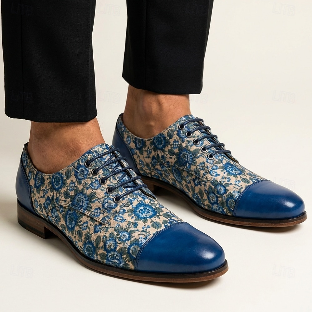 Men's Blue Floral Oxford Shoes Lace-Up Dress Shoes Elegant Statement Footwear for Wedding Guests, Banquets, Parties, Prom and Formal Evening Wear 2026 - $109.99 –P3