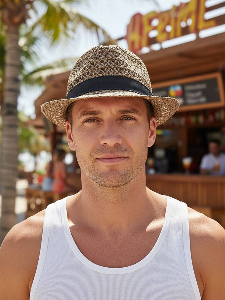 Chapeau fedora bohème en paille respirante pour homme, chapeau de plage tressé pour l'été, idéal pour les vacances, les voyages, les tenues décontractées et le quotidien. de 2026 ? $29.99 –P3