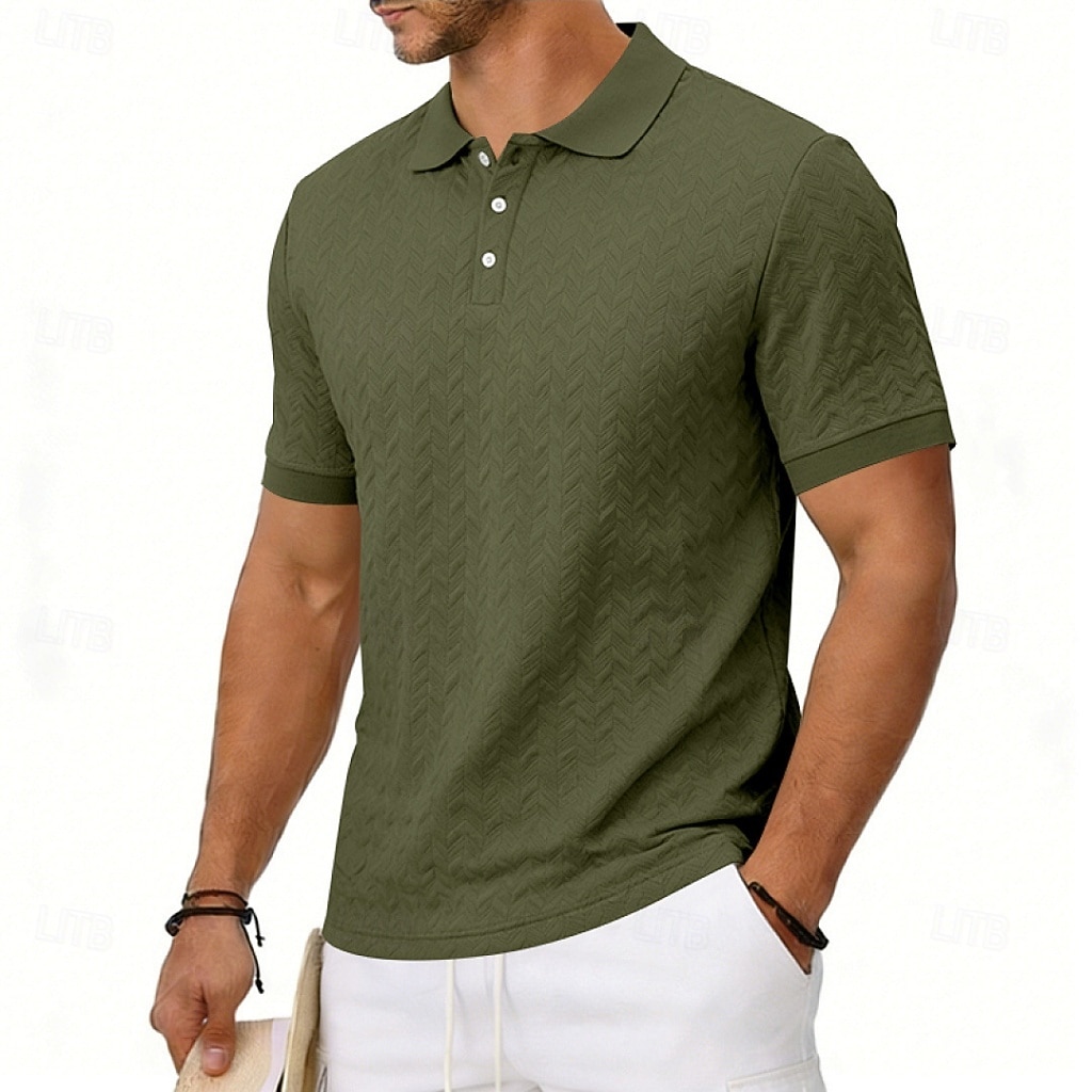 Men's Polo Polo Shirts Casual Street Lapel Short Sleeve Basic Modern Plain Lightweight Buttons Summer Spring Regular Fit Black White Khaki Dark Grey Army Green Polo 2026 - $21.99 –P20