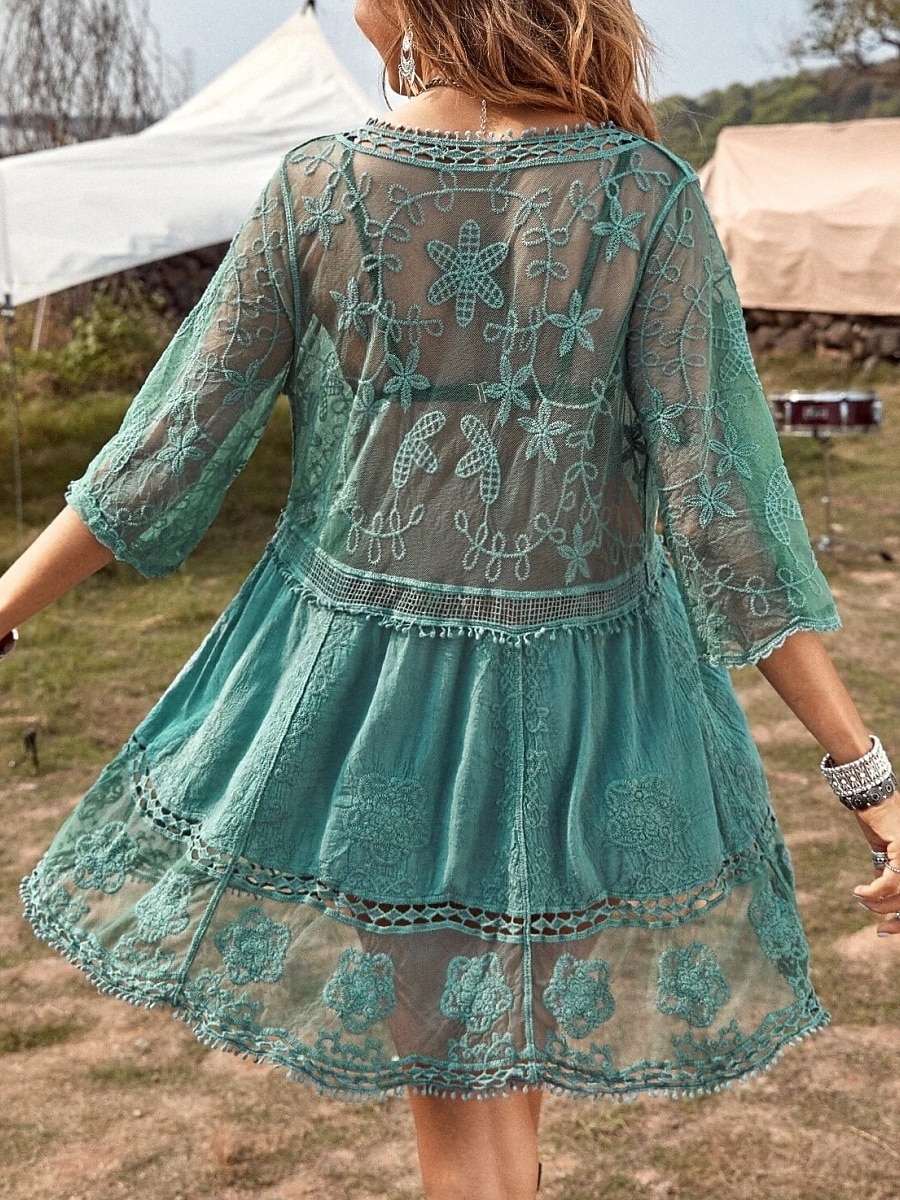 Γυναικεία Μαγιό Που καλύπτει Μαγιό-φόρεμα Μαγιό Δαντέλα Διακοπές Ρούχα παραλίας Συμπαγές Χρώμα Λαιμόκοψη V Μακρυμάνικο Μαγιό 2026 - $22.48 –P3