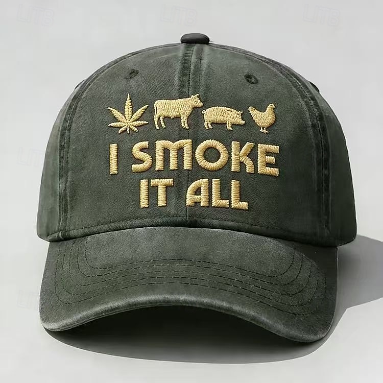 2026年 「I smoke it all」刺繍入りキャップ、お父さんへの面白いヴィンテージベースボールハットギフト、葉、牛、豚、鶏の刺繍入り、調節可能なダッドハットライフスタイルステートメントキャップ（男性用・女性用）  コレクション – $21.99 –P4