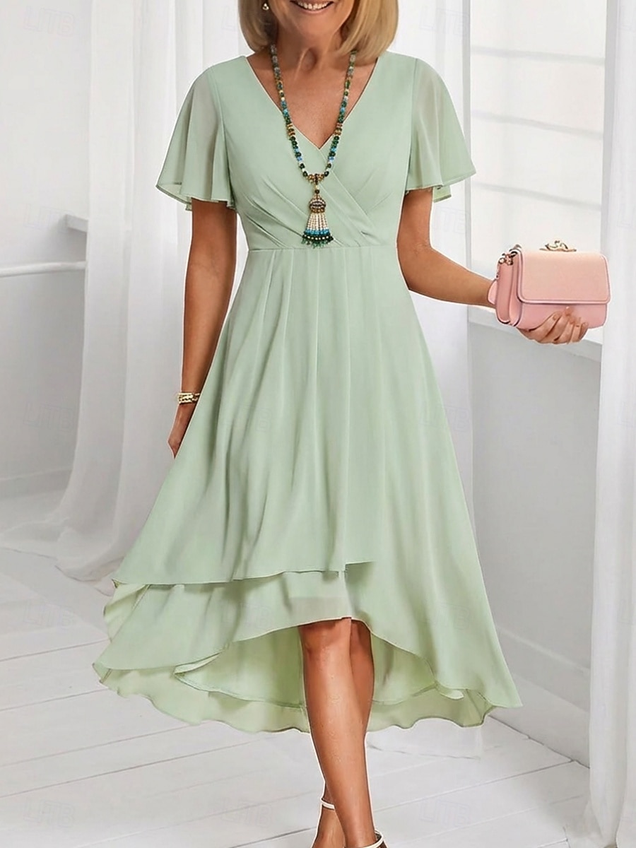 Per donna Abito Midi Vestito Casual Vestito in Chiffon Vestito a ruota Elegante Moda Moderno All'aperto Vacanza Uscire Vestibilità regolare Semplice Manica Corta Scollo a V Blu Rosa chiaro Nero Bianco del 2026 a $16.99 –P7