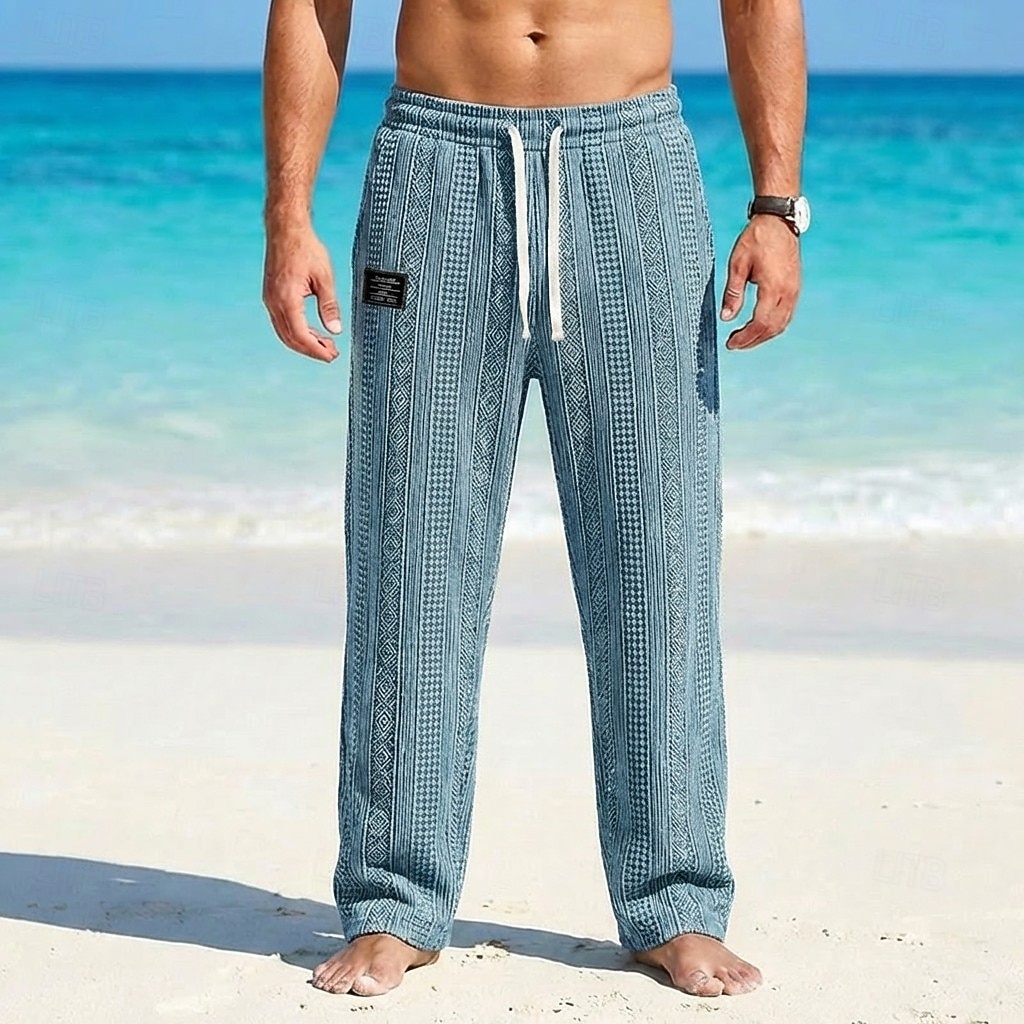Hombre Pantalones Pantalones casuales Pantalones anchos Pantalones texturizados Jacquard Correa Pierna recta Geométrico Plano Comodidad Longitud total Casual Diario Exterior Vacaciones Moda Azul 2026 - $27.99 –P7