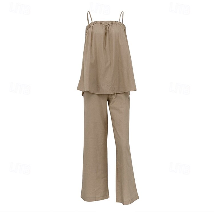 Per donna Set di biancheria in cotone Set di Pantaloni Senza Maniche Spallina Tinta unica Moda Streetwear Boho Casuale Quotidiano All'aperto Cachi Estate Vestibilità regolare del 2026 a $48.99 –P3
