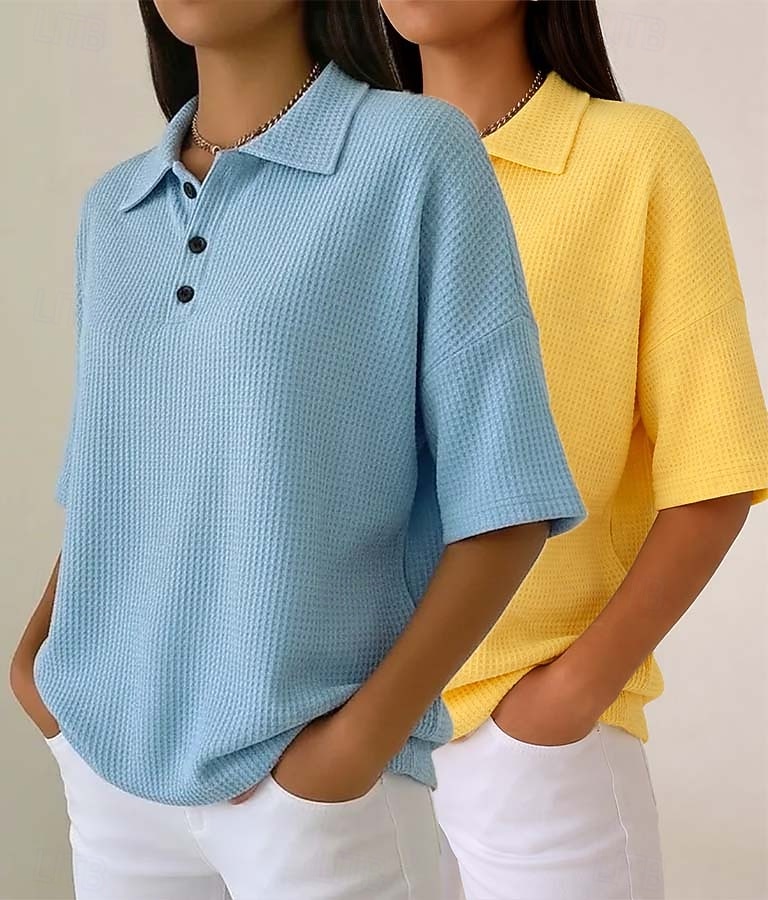 Damskie Koszula waflowa Jednokolorowe Elegancja Aktywny Urlop Bez rękawów Rękaw 1/2 W serek Kołnierz polo Długie topy Codzienny Na zewnątrz Streetwear Niebieski / Czarny Biały + czarny Czerwony 2026 - $45.99 –P8