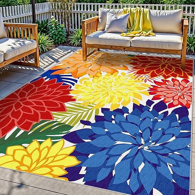 Tappeto da esterno 5x8 piedi, impermeabile, multicolore, per interni, lavabile, per patio esterno, con motivo floreale tropicale, antiscivolo, ideale per soggiorno, piscina, giardino, terrazzo e del 2026 a $13.49 –P5