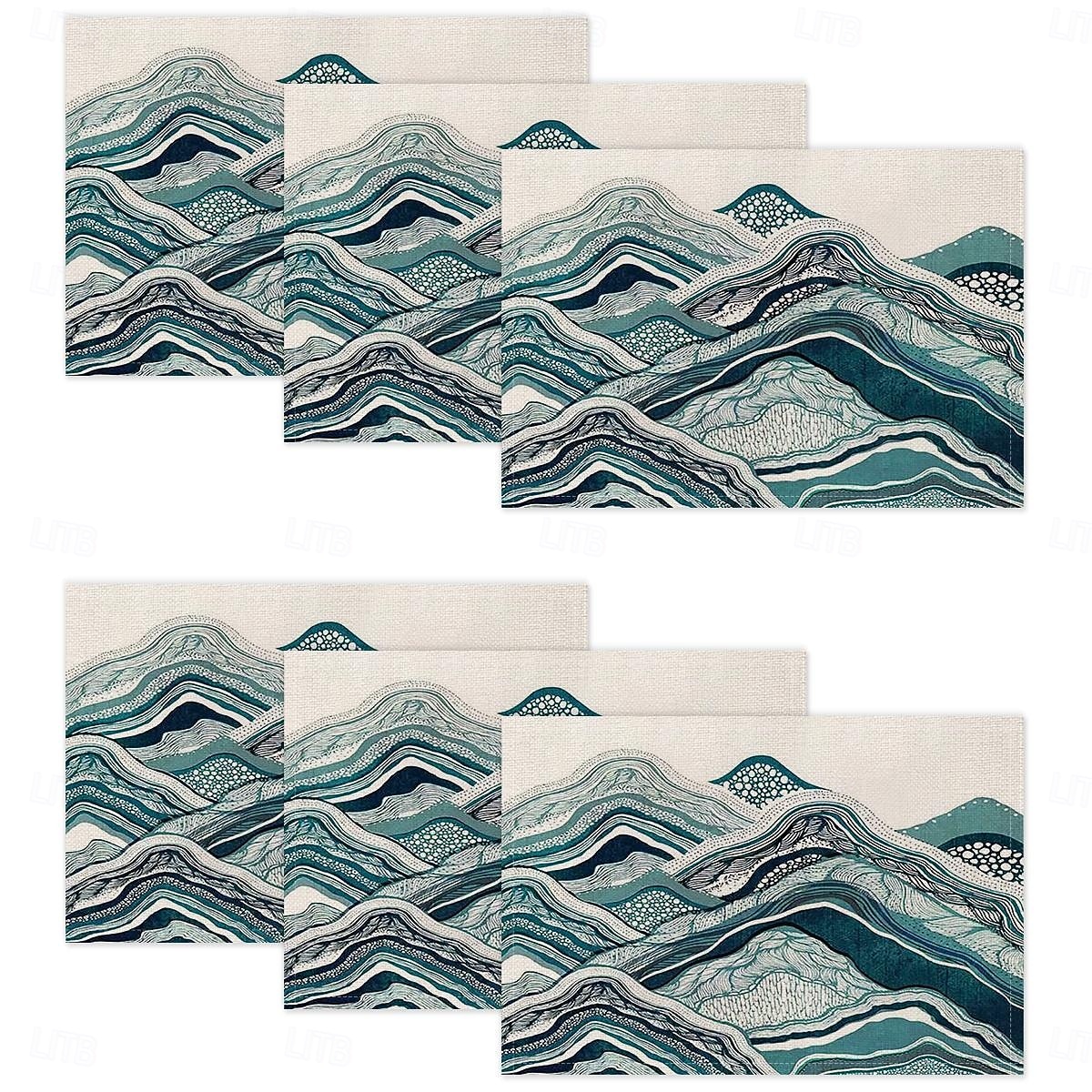 2026年 夏の海をイメージしたダイニングプレイスマット、ポリエステル100％の長方形テーブルマット、海の幾何学模様デザイン、洗濯機洗い可能、耐熱性、耐久性のあるテーブルプロテクター、モダンなホームキッチン  コレクション – $9.49 –P14