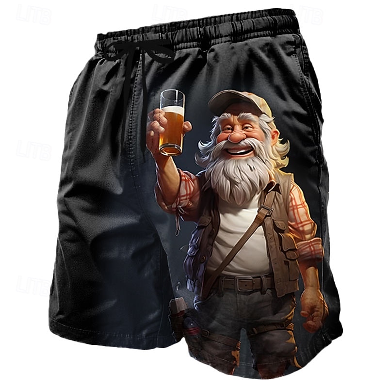 Herre Tegneseriefigurer Øl Gammel mann Badeshorts Surfeshorts Medium Midje Retro / vintage Morsom utendørs Feriereise Hverdag Sidelommer Mesh fôr Elastisk snøring i midjen Designer Klær 2026 - $20.99 –P3